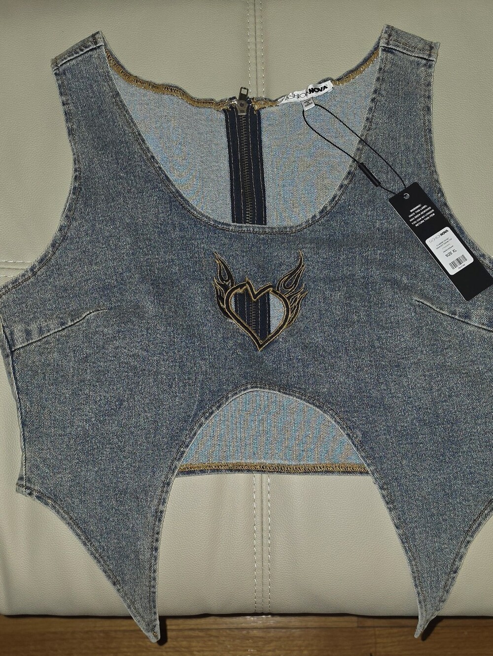 Flaming Heart Washed Denim Top - Medium Wash